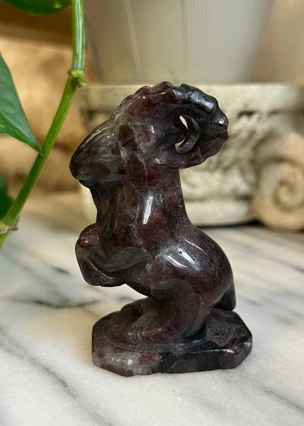Ram Carving | Garnet & Arfvedsonite